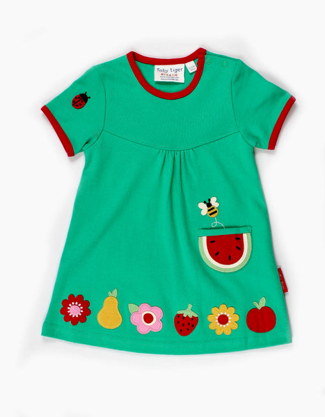 Short Sleeve T-Shirt Dress -Fruit-Flower Appliqué