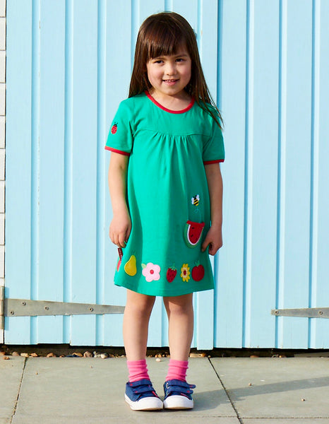 Short Sleeve T-Shirt Dress -Fruit-Flower Appliqué