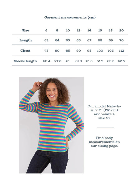 Women Long Sleeved Swanmore Top -Rainbow Striped