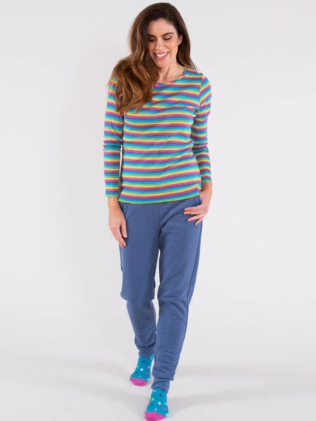 Women Long Sleeved Swanmore Top -Rainbow Striped