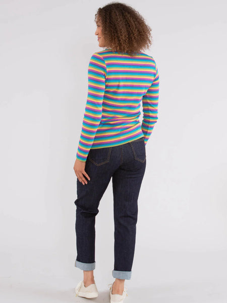 Women Long Sleeved Swanmore Top -Rainbow Striped