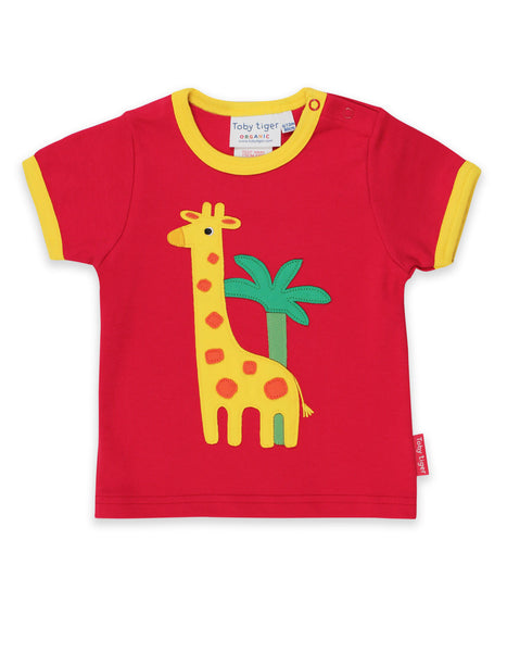 Short Sleeve Red T-Shirt -Giraffe Appliqué