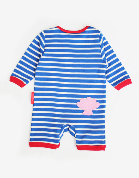 Footless Striped Sleepsuit -Seahorse Appliqué