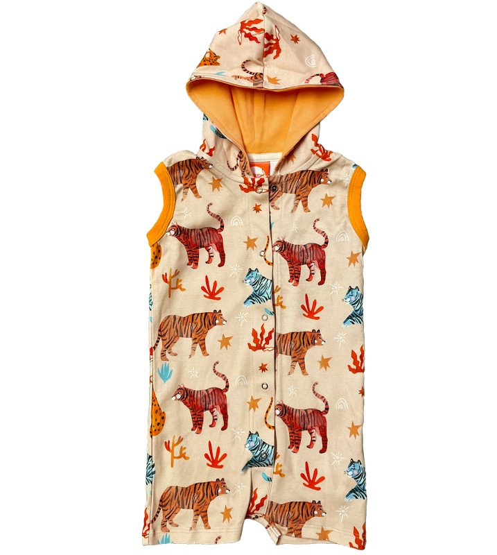 Hooded Summer Romper -Tigers Print